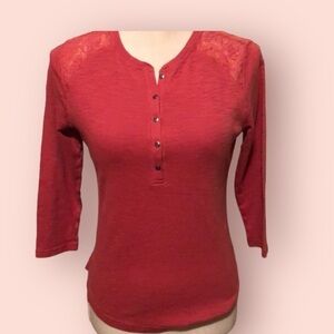 Chaps t shirt , button at neck, coral, PM